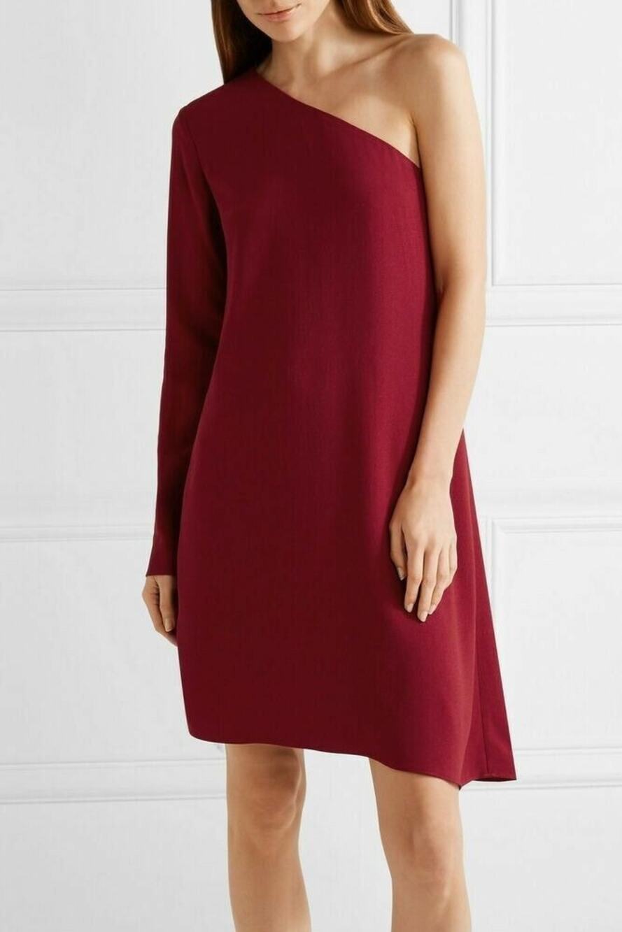 Theory Dark Red Rosina Crepe One Shoulder Shift Evening Classic Dress 4